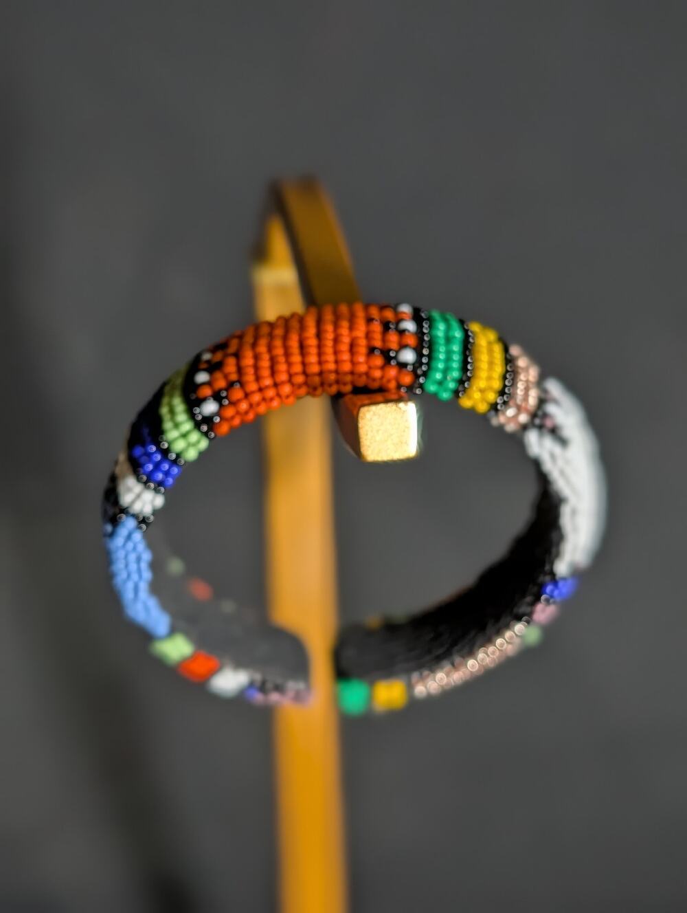 Handmade Maasai Beaded Lion Cuff Bracelet African Tribal Seed Bead Artisan